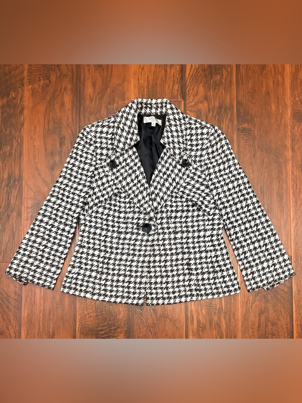 Kasper Black White Houndstooth Blazer Jacket Size 8